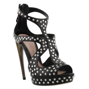 ALEXANDER MCQUEEN Black Leather Studded Heeled Sandals